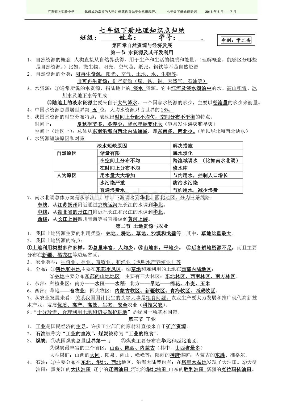 中图版初一下地理知识点归纳(新)文档格式.doc