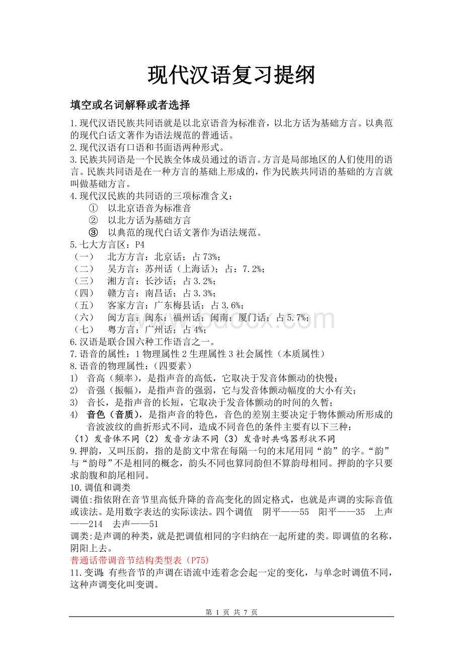 现代汉语复习提纲文档格式.doc_第1页