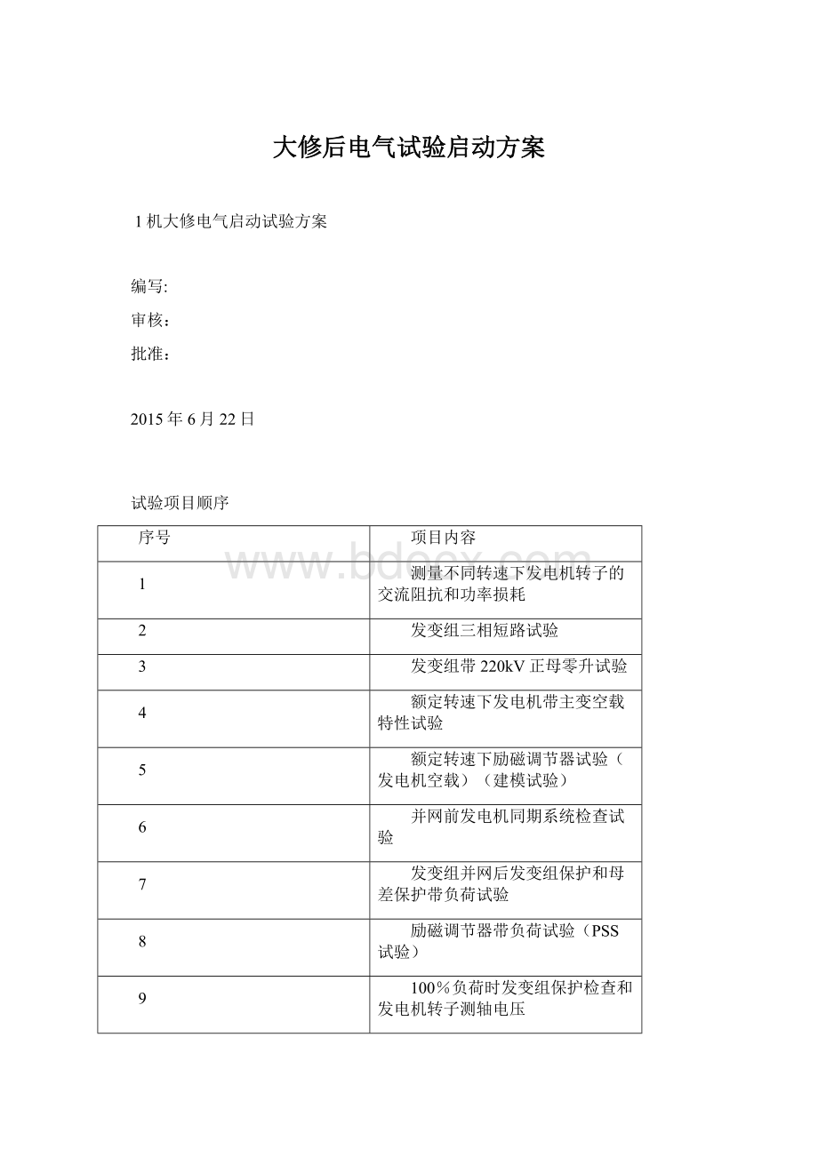 大修后电气试验启动方案.docx_第1页