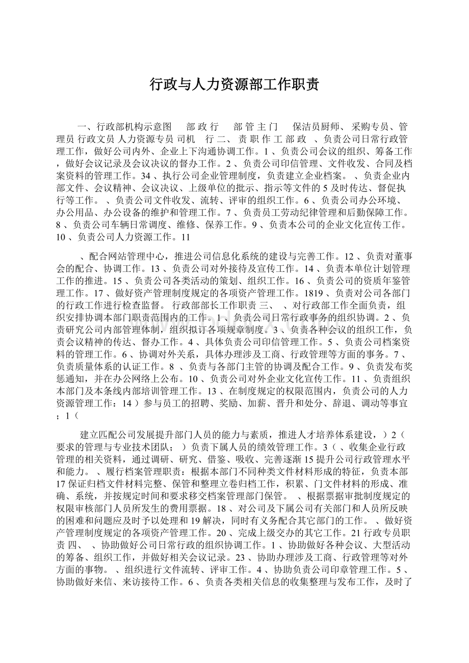 行政与人力资源部工作职责Word文件下载.docx