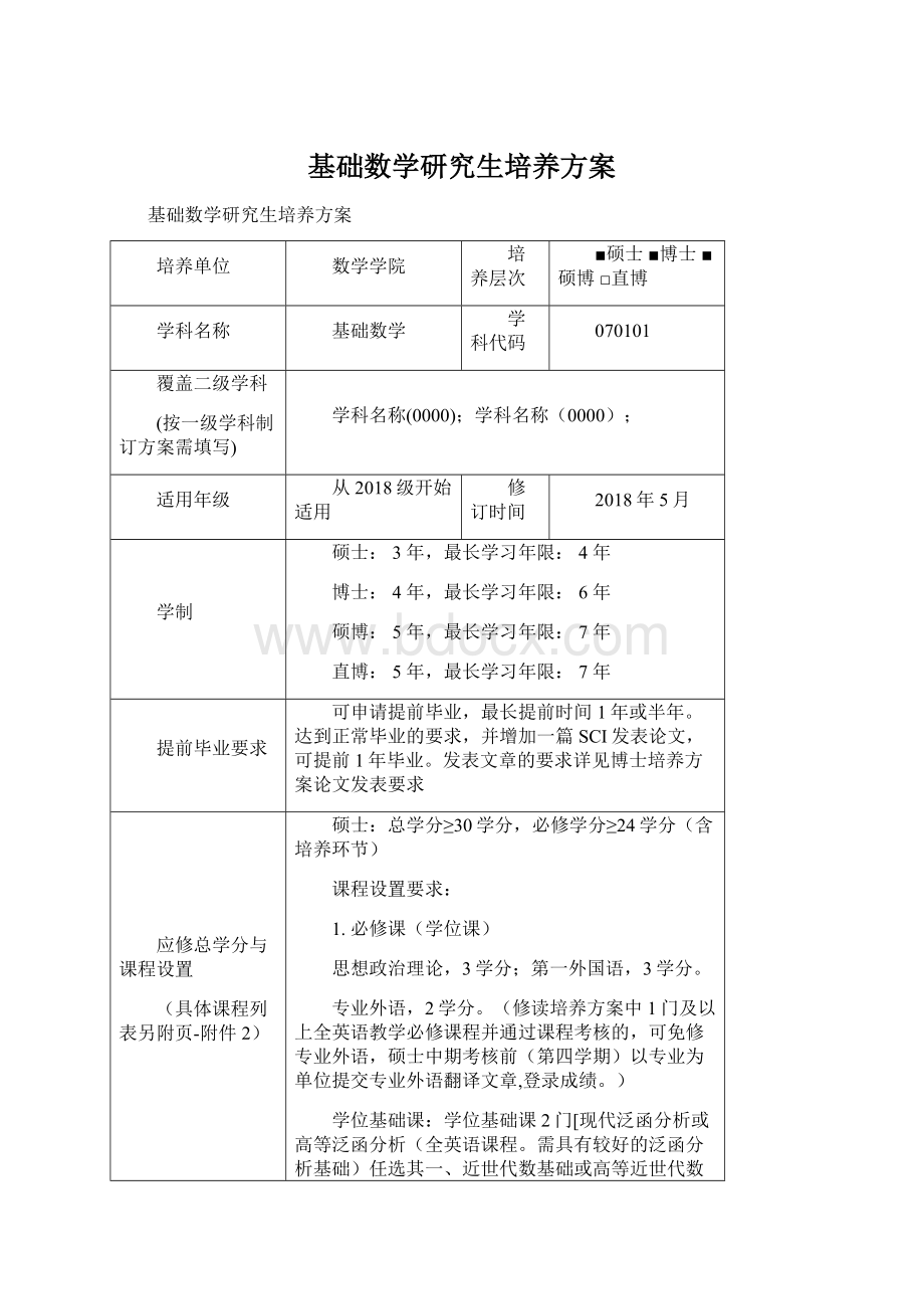 基础数学研究生培养方案Word文档格式.docx_第1页