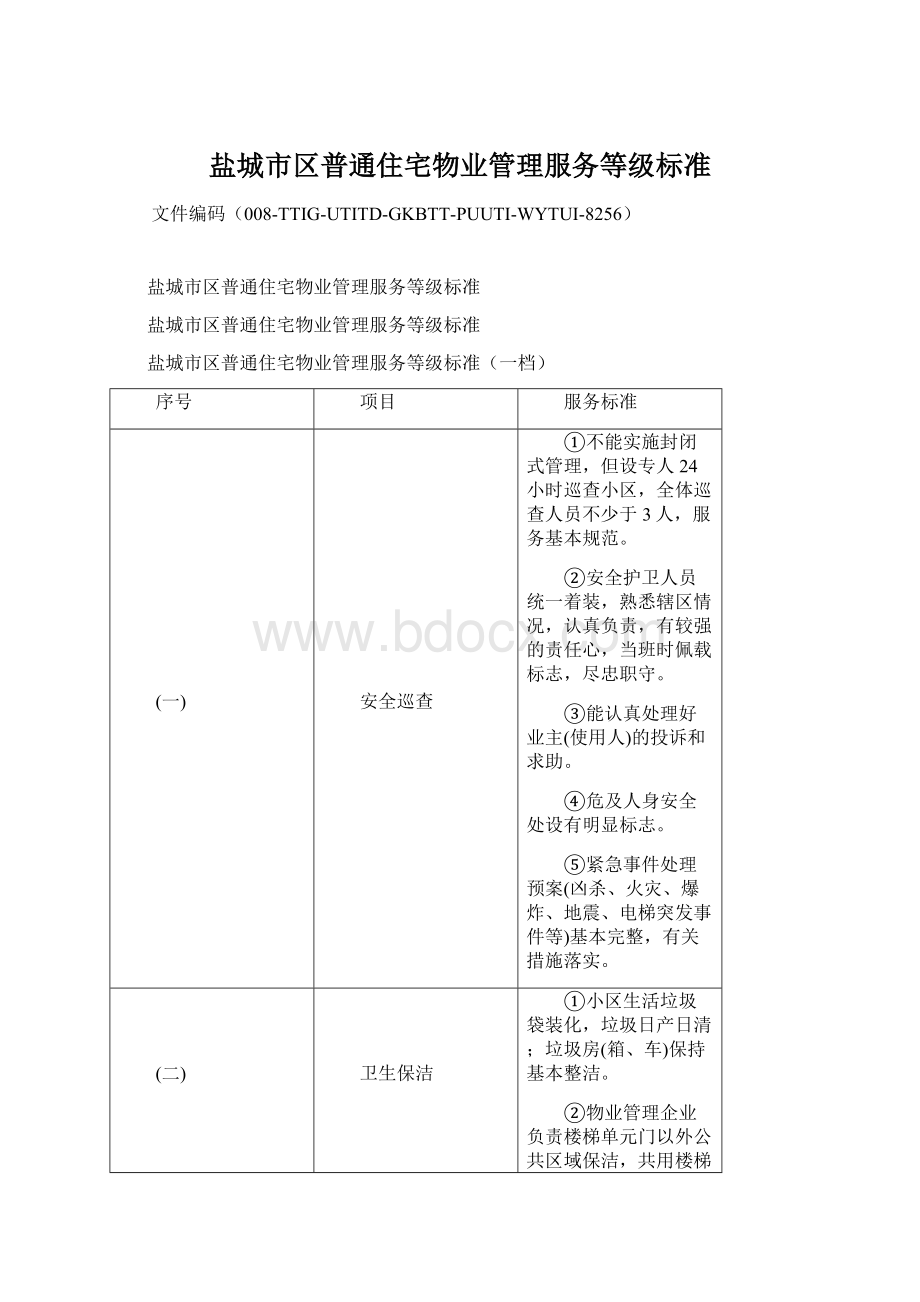 盐城市区普通住宅物业管理服务等级标准Word格式.docx