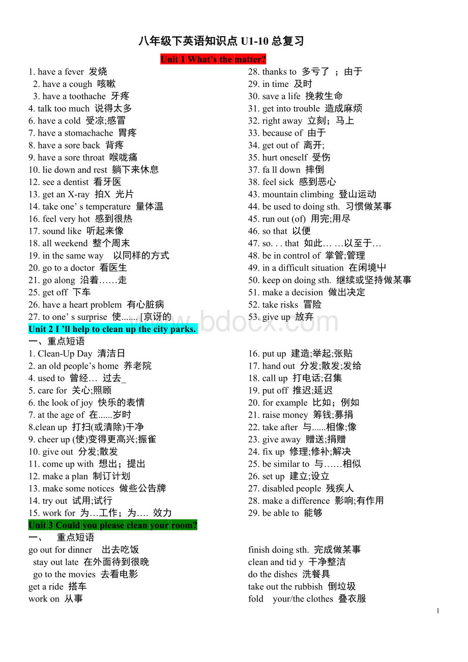 八年级下英语期末总复习.doc_第1页