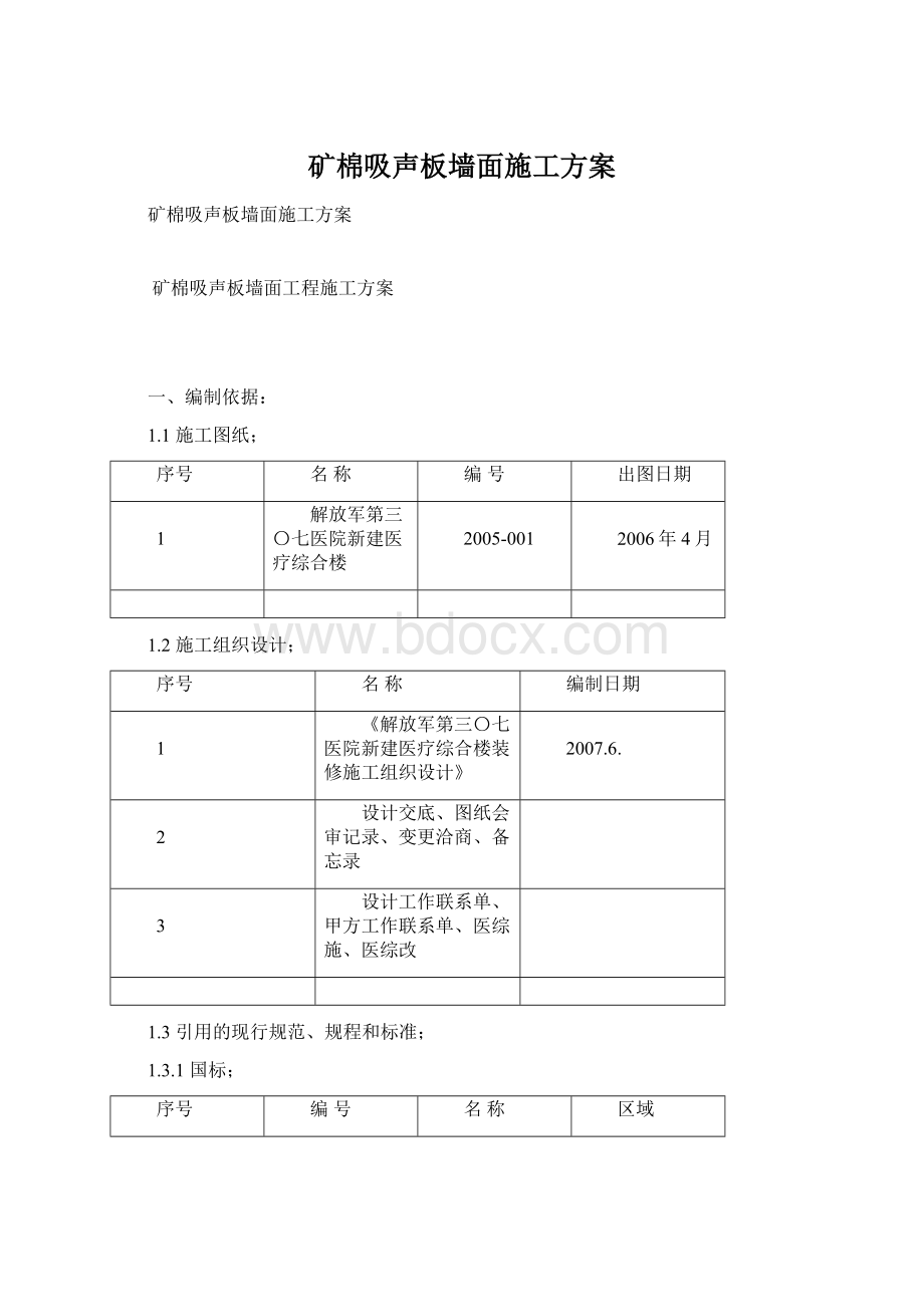 矿棉吸声板墙面施工方案.docx_第1页