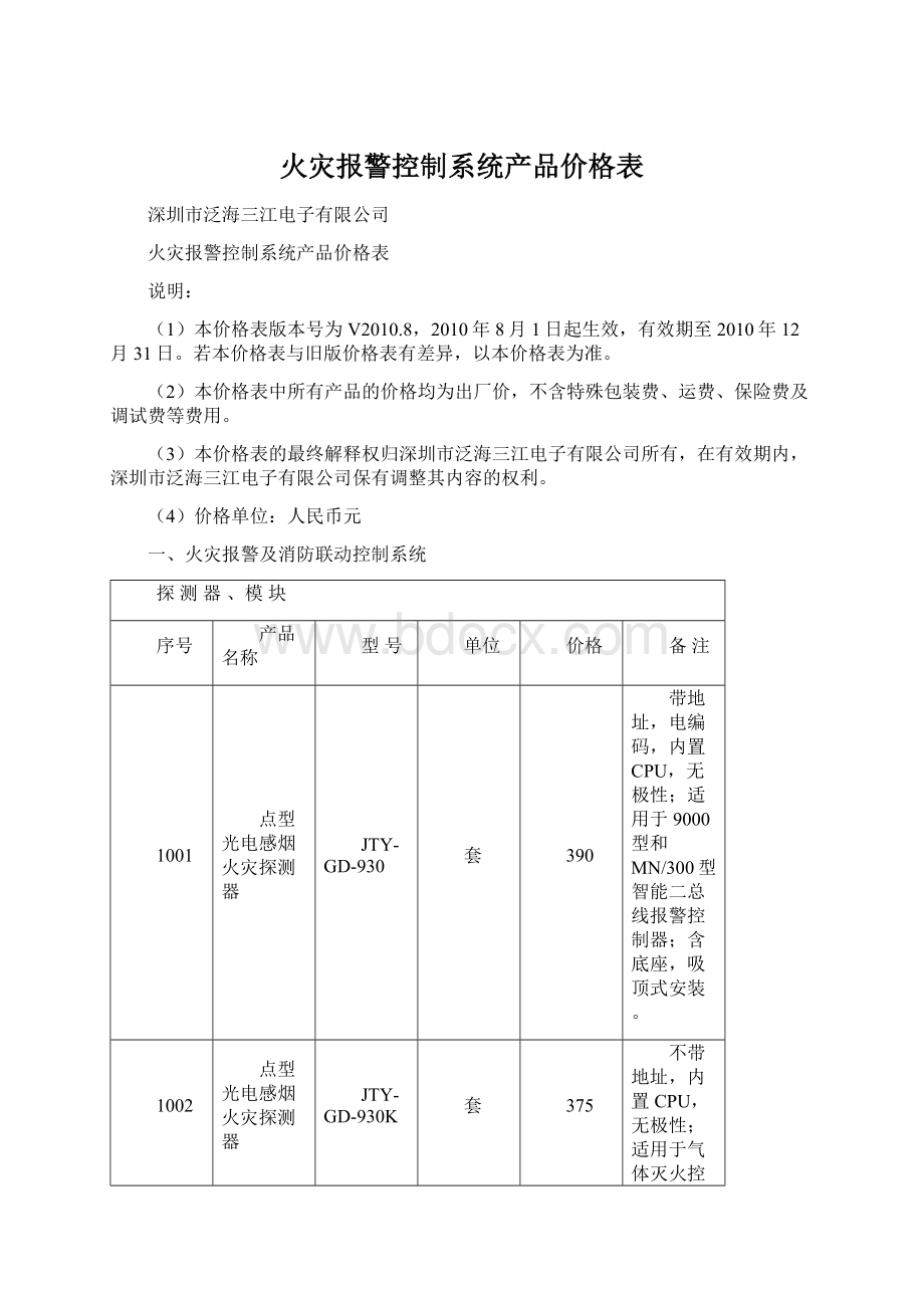 火灾报警控制系统产品价格表Word格式.docx