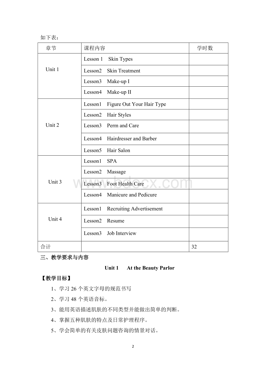 美容美发英语教学大纲.docx_第2页