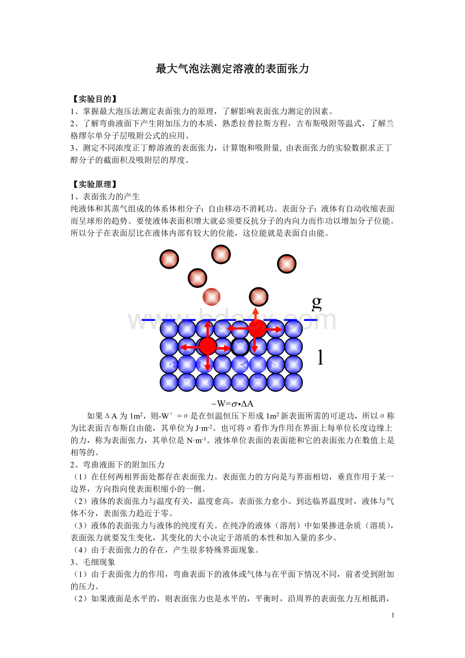 最大气泡法测表面张力实验报告Word格式.doc