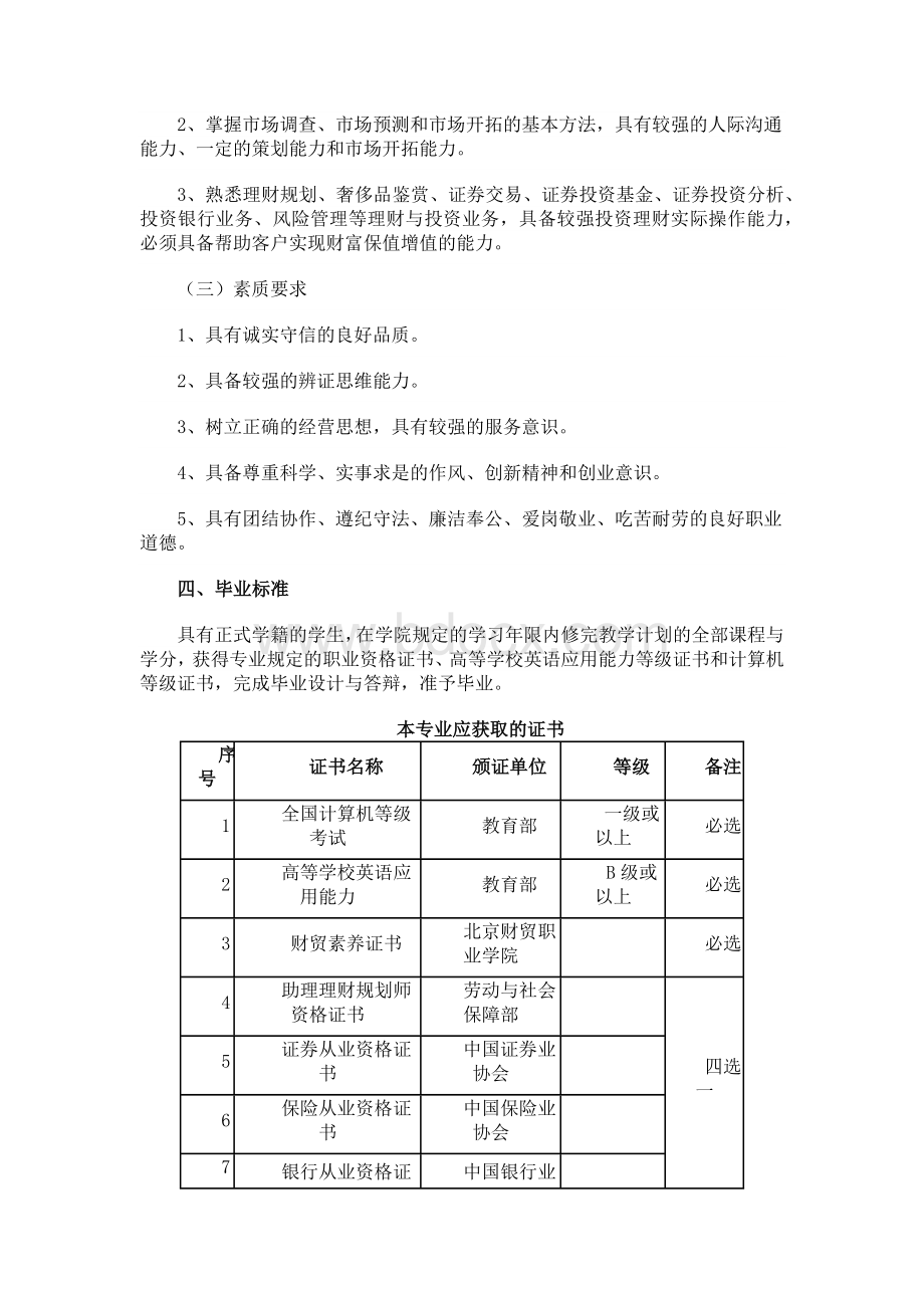 北京财贸职业学院金融系投资与理财专业人才培养方案.docx_第3页