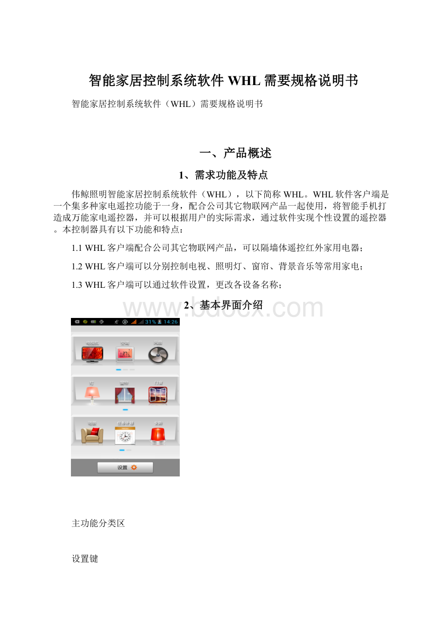 智能家居控制系统软件WHL需要规格说明书Word文档格式.docx