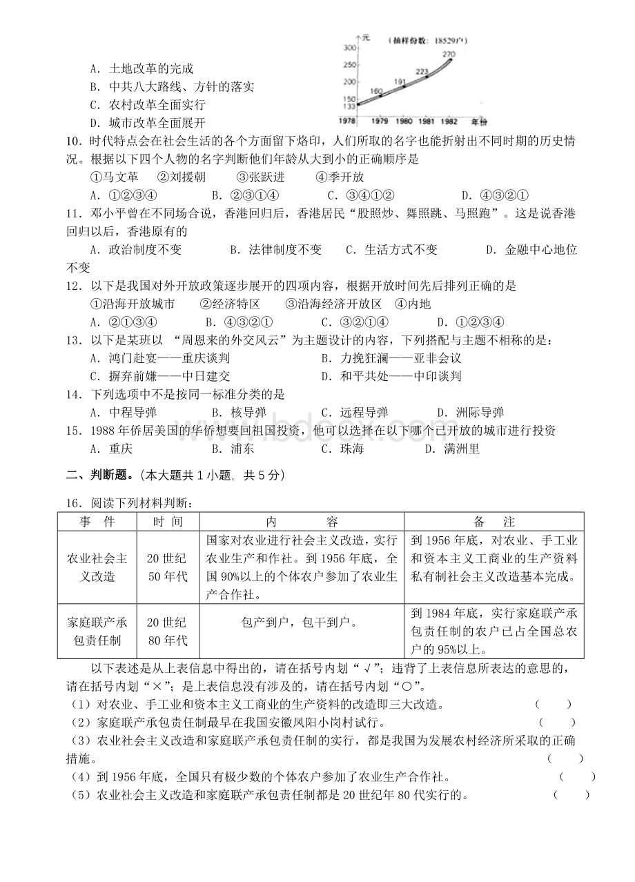 人教版八年级历史下册期末试卷及答案.doc_第2页