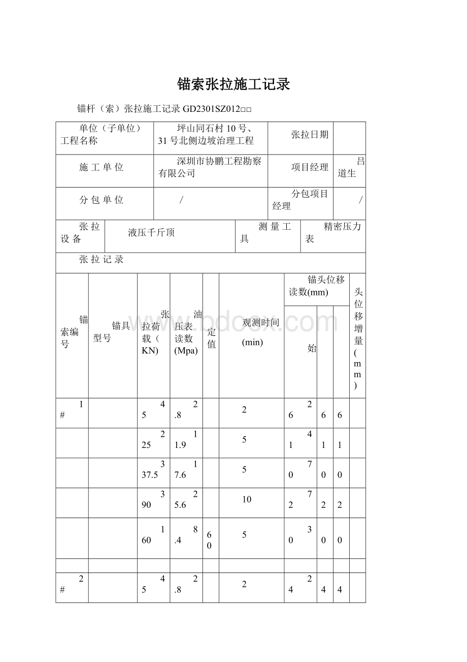 锚索张拉施工记录文档格式.docx_第1页