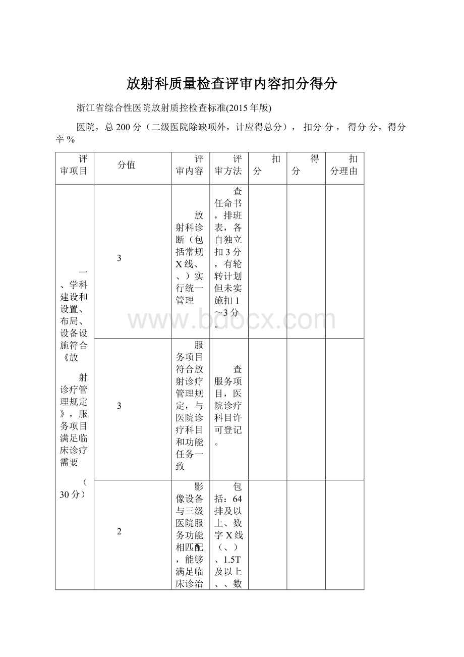 放射科质量检查评审内容扣分得分.docx