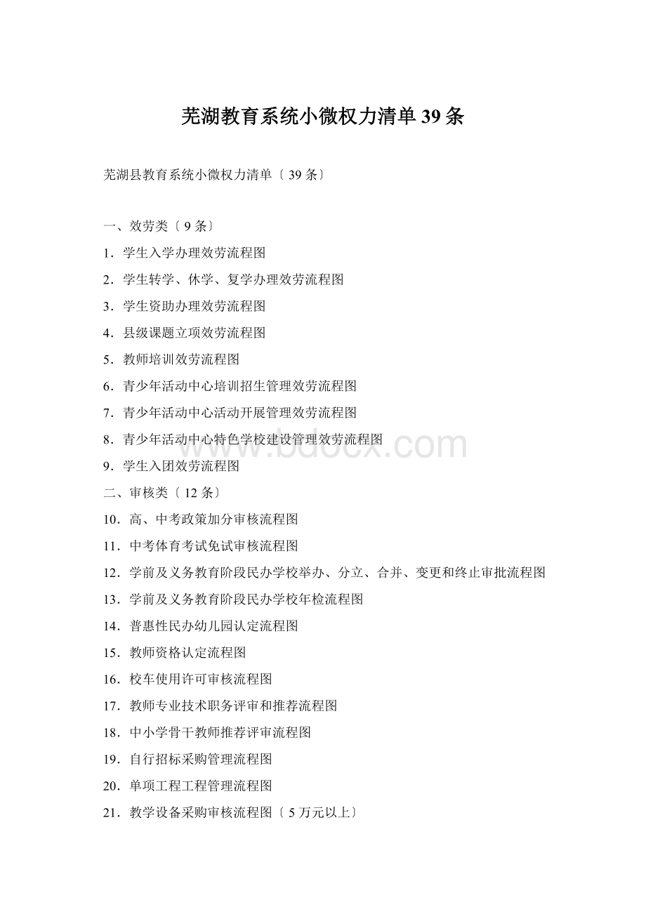 芜湖教育系统小微权力清单39条Word格式文档下载.docx