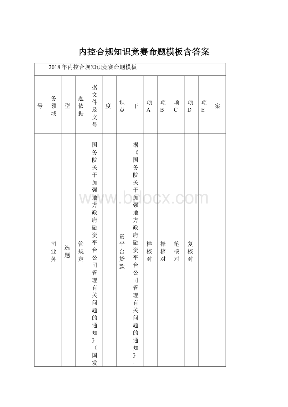 内控合规知识竞赛命题模板含答案Word文档格式.docx