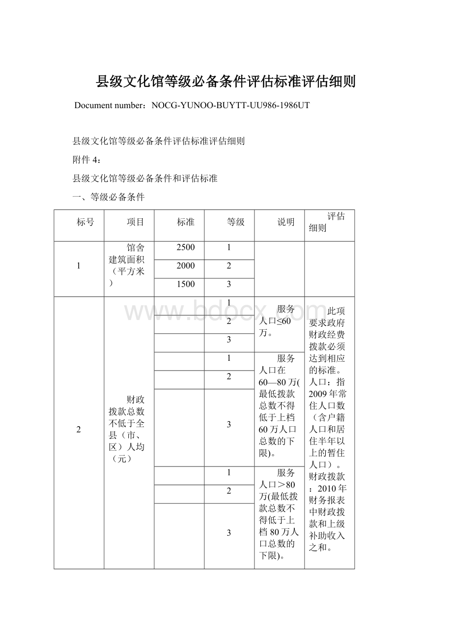 县级文化馆等级必备条件评估标准评估细则.docx_第1页