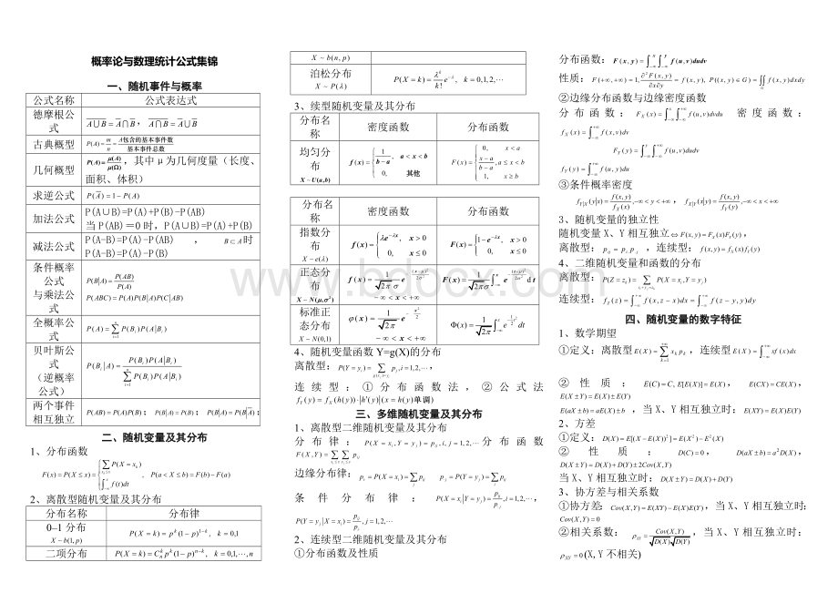 概率论与数理统计公式集锦Word格式.doc