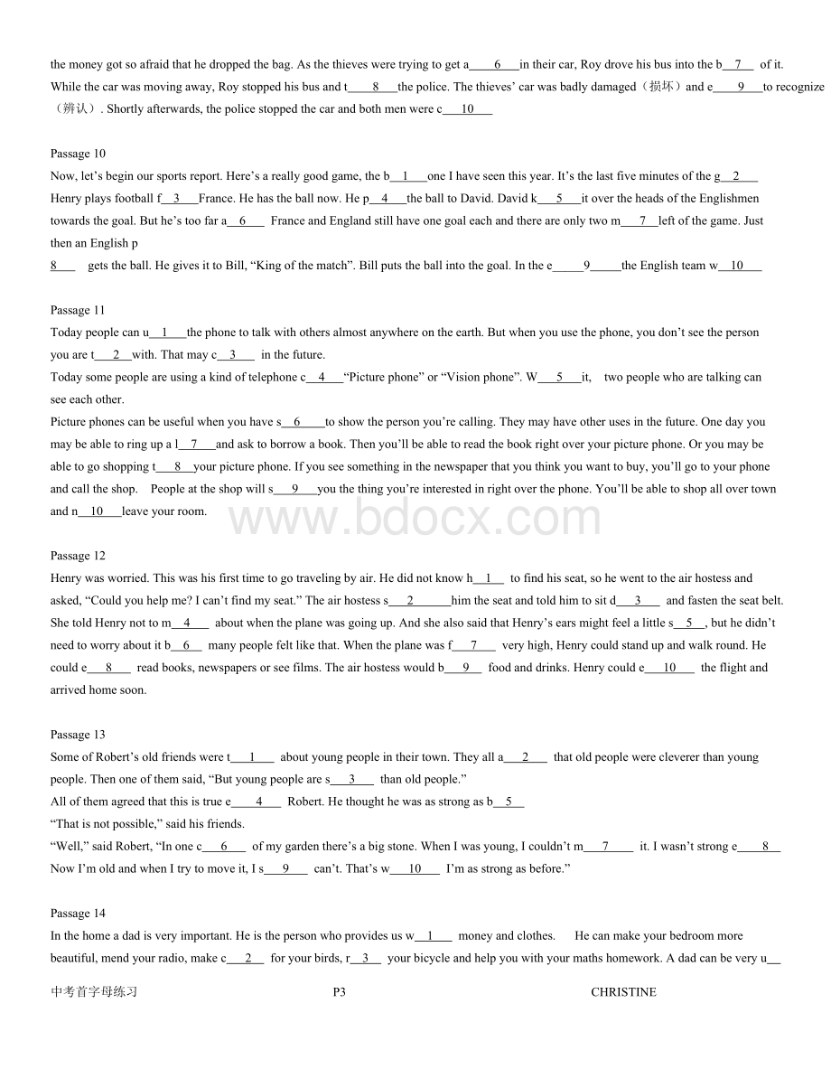 九年级英语中考专题练习短文首字母填空(42篇)牛津版Word格式.doc_第3页