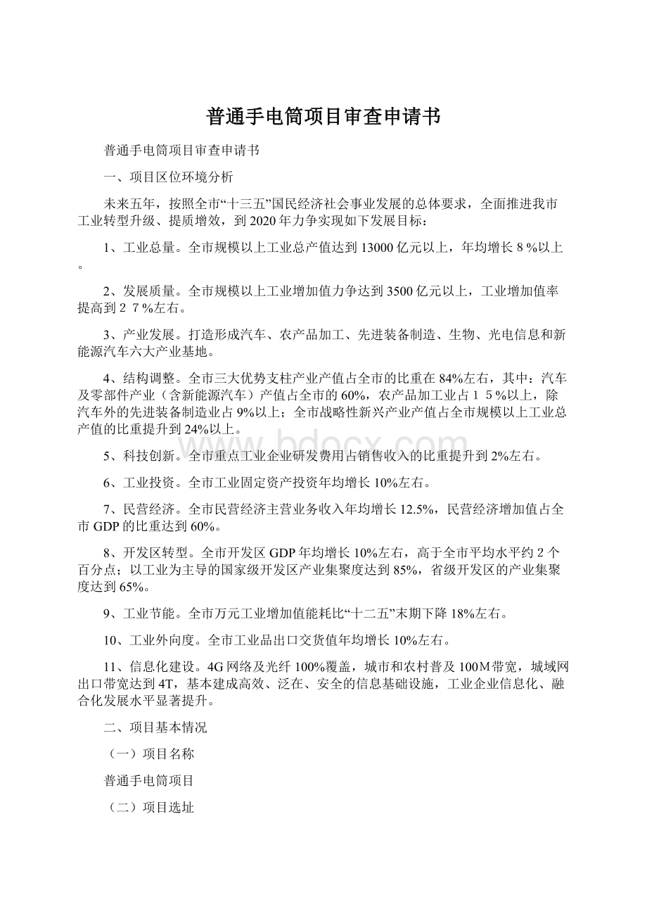 普通手电筒项目审查申请书文档格式.docx_第1页