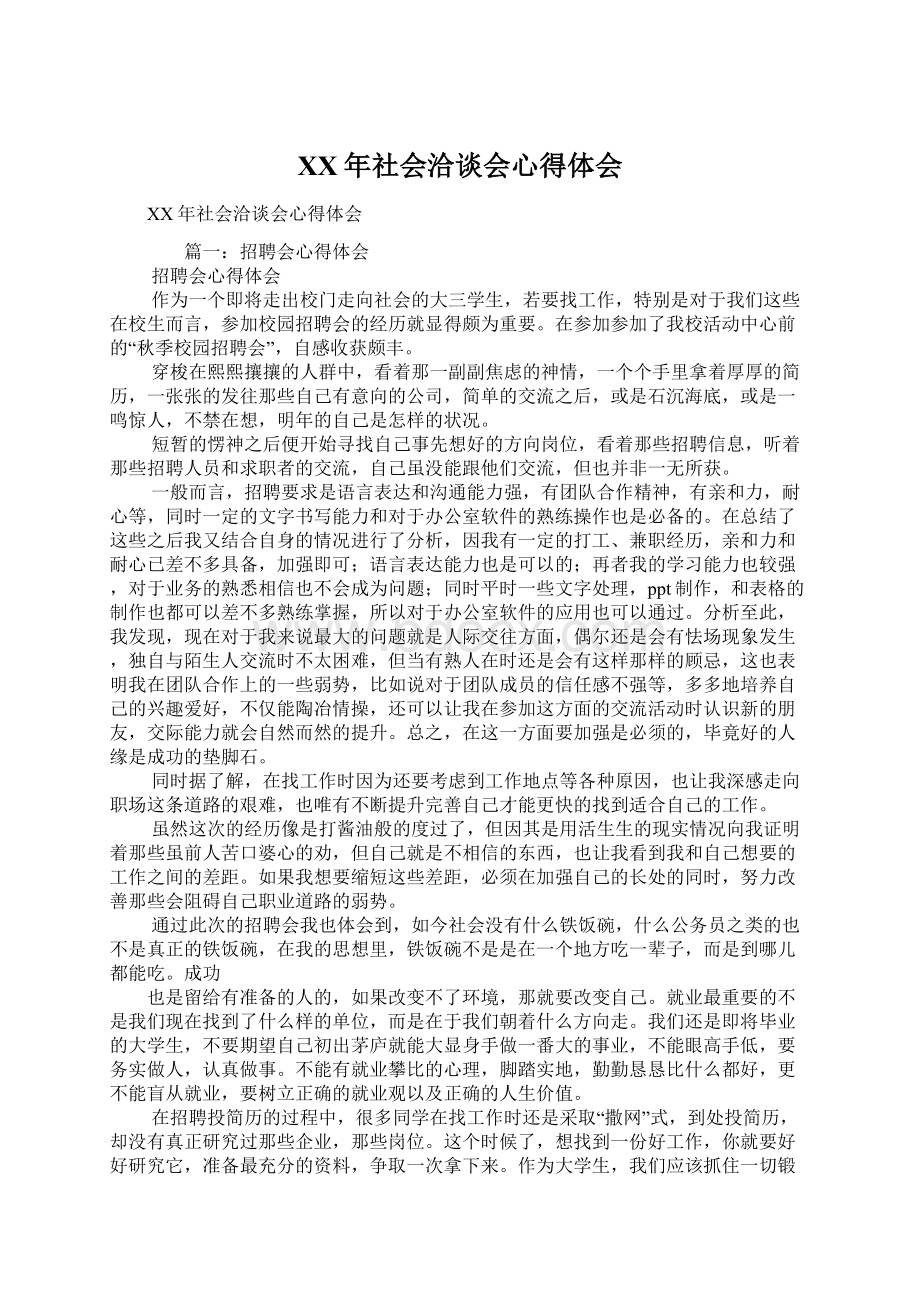 XX年社会洽谈会心得体会文档格式.docx