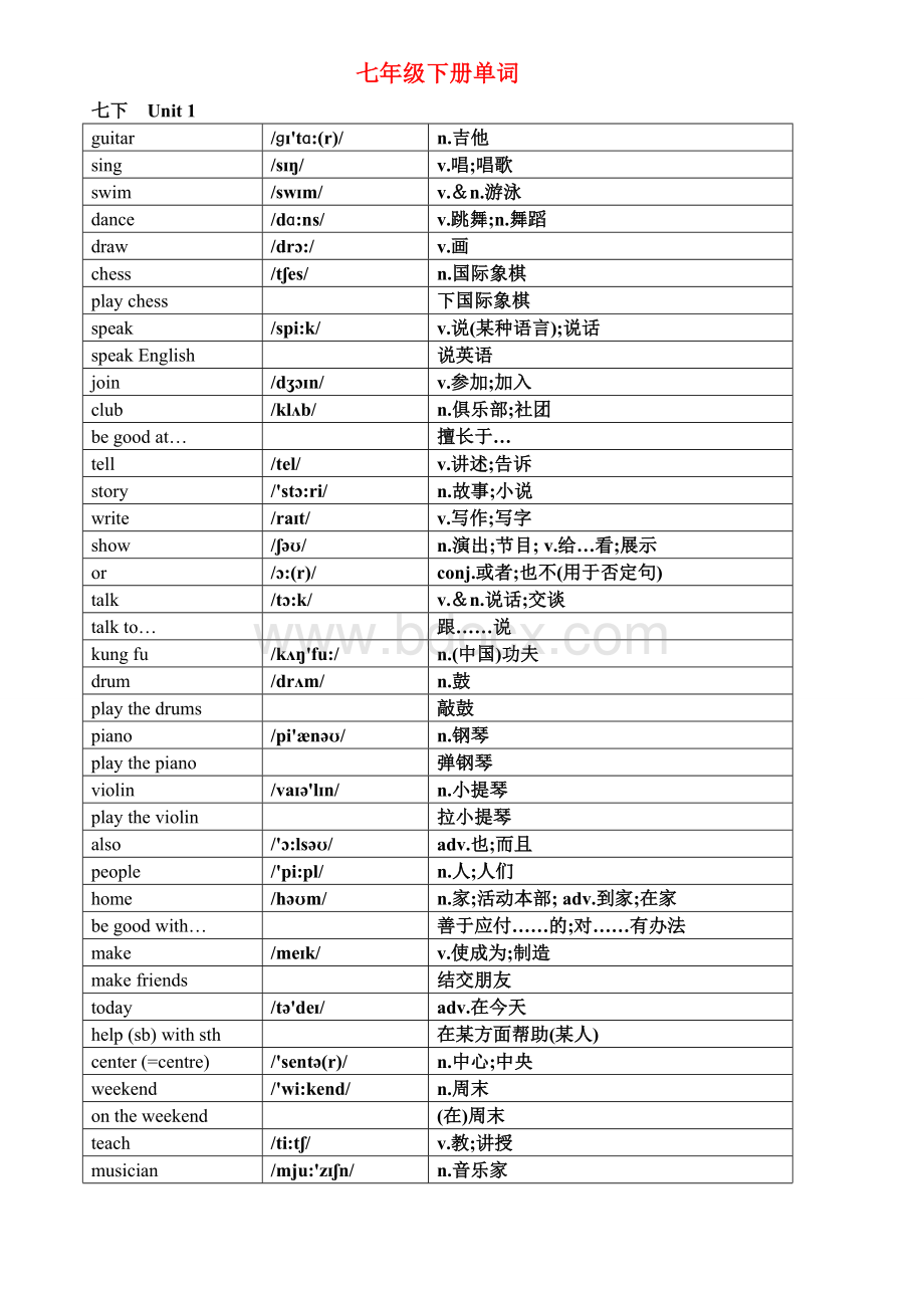 最新人教版英语七下单词表汇总完整版Word文件下载.doc_第1页