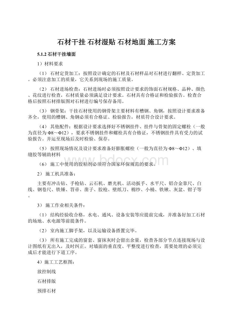 石材干挂 石材湿贴 石材地面 施工方案Word文档下载推荐.docx