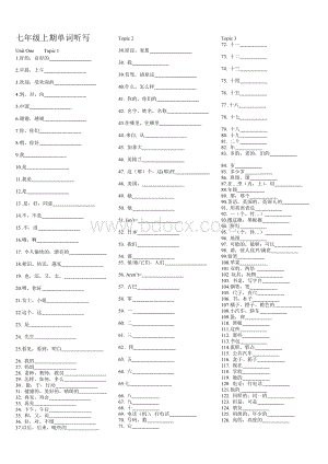 仁爱版七年级英语上学期单词听写.doc