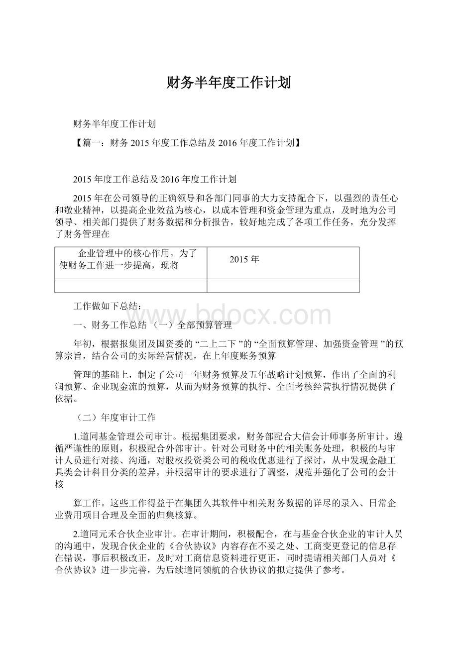 财务半年度工作计划.docx