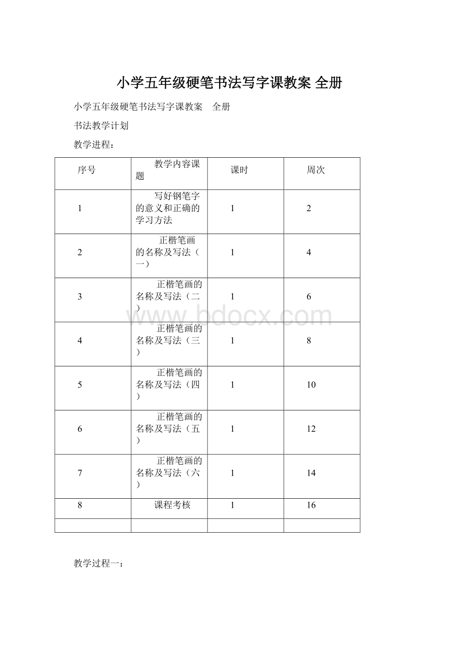 小学五年级硬笔书法写字课教案 全册.docx