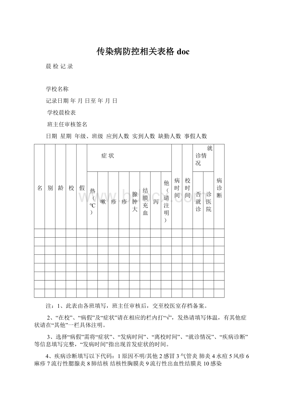 传染病防控相关表格docWord格式.docx