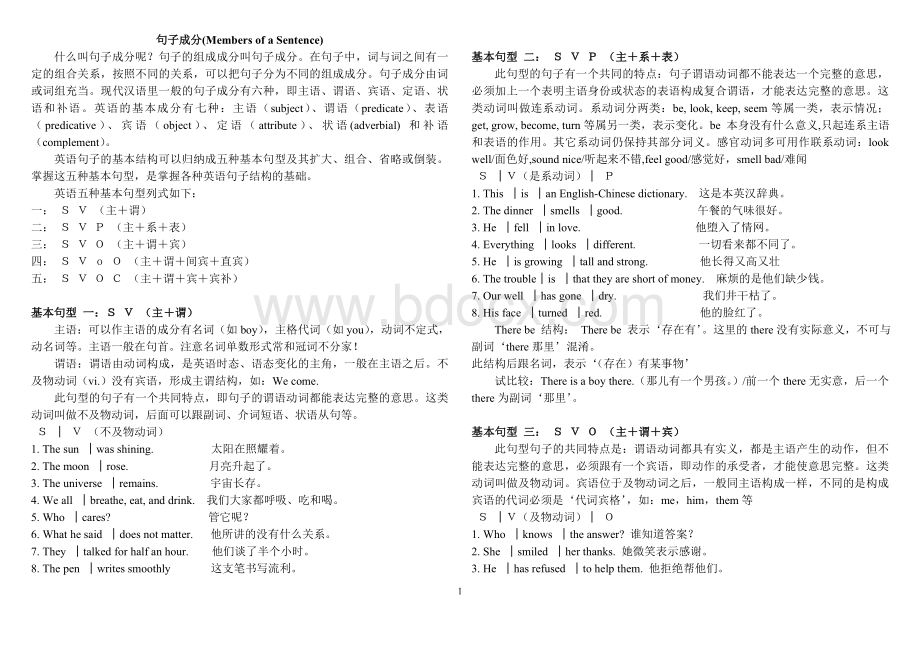 初中英语句子成分的划分及练习Word格式文档下载.doc_第1页