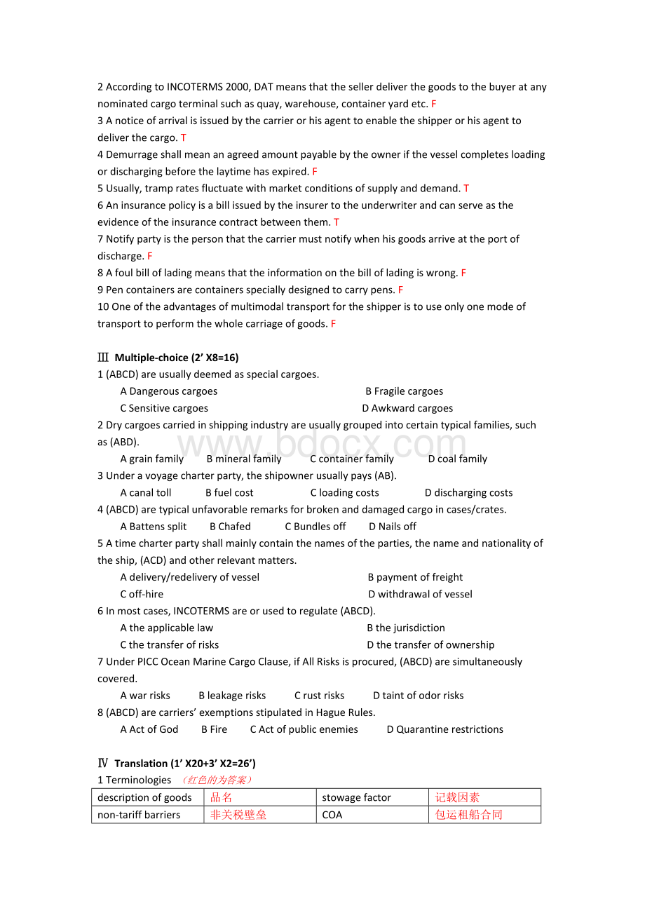 上海海事大学国际航运业务英语2013-2014(A卷)Word格式文档下载.doc_第2页