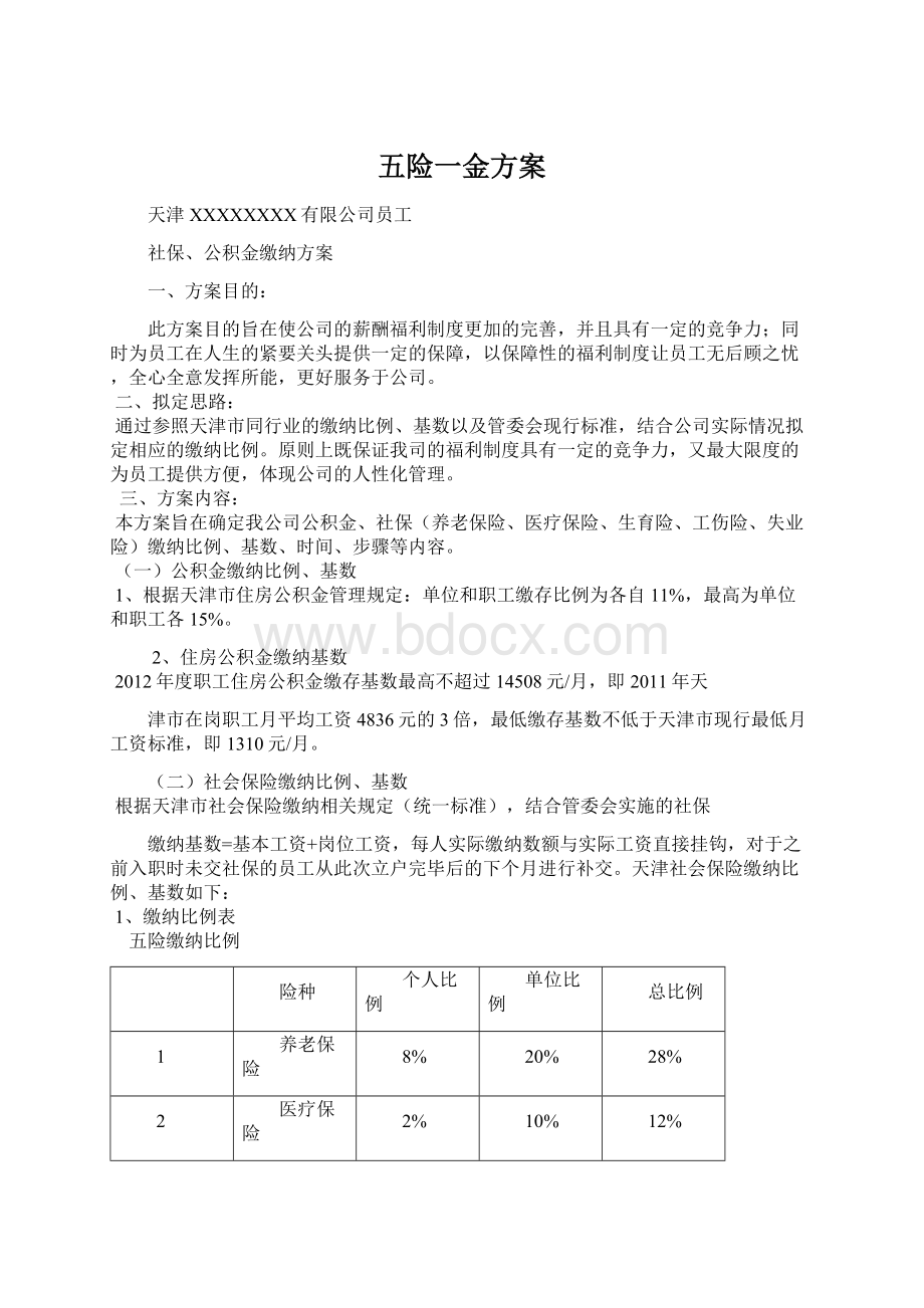 五险一金方案Word文件下载.docx_第1页