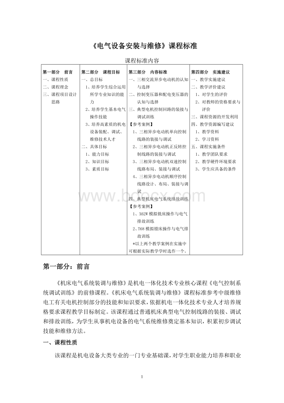 《电气设备安装与维修》课程标准.doc