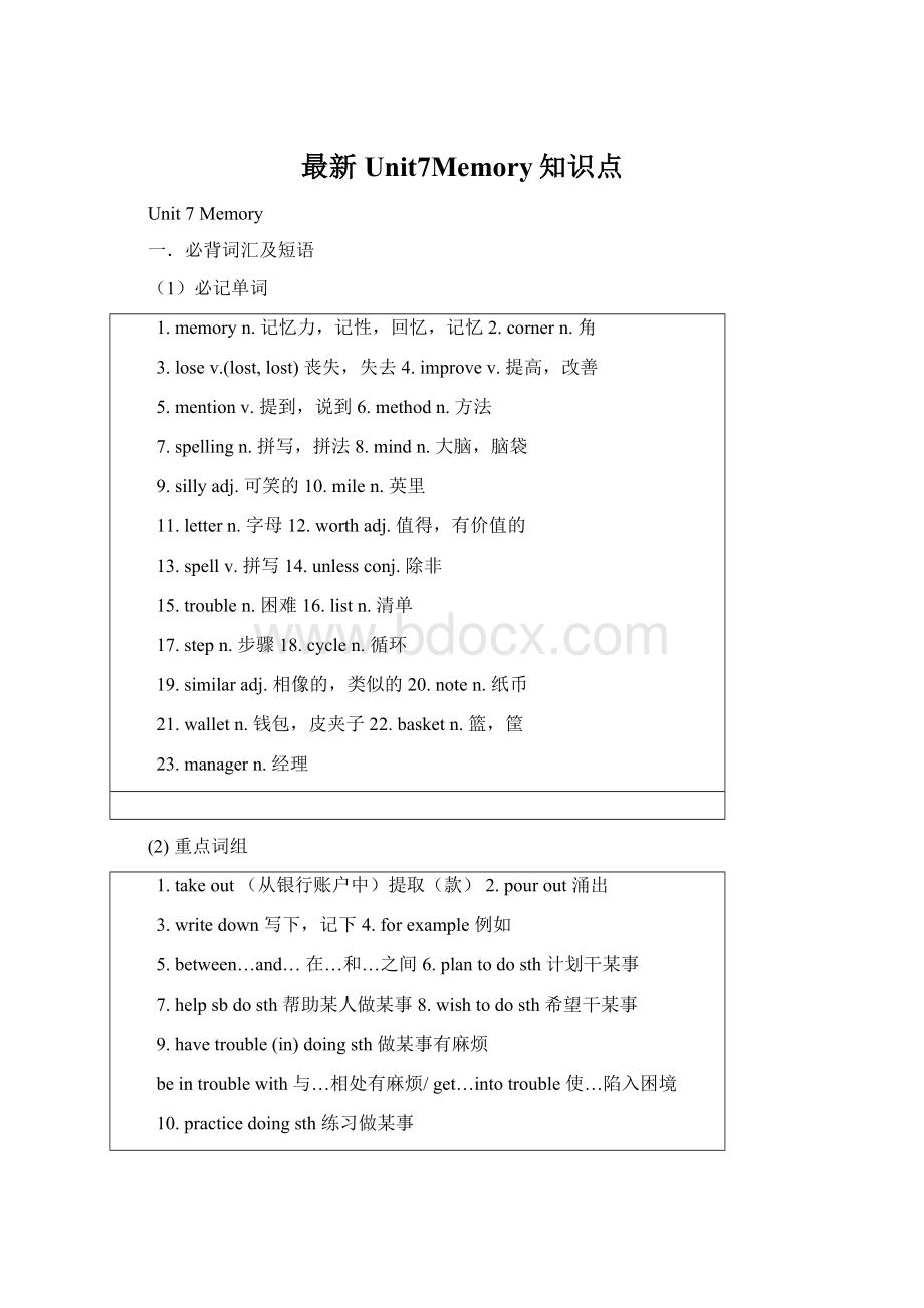 最新Unit7Memory知识点文档格式.docx