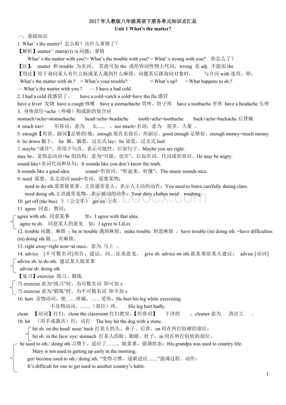 2017年人教版八年级英语下册各单元知识点汇总Word文档下载推荐.doc