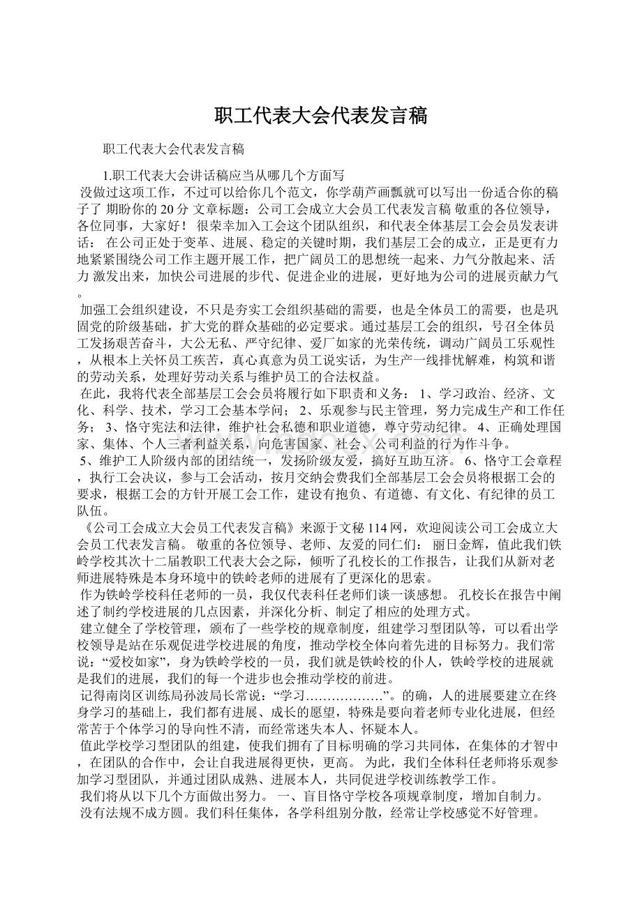 职工代表大会代表发言稿Word文档下载推荐.docx_第1页