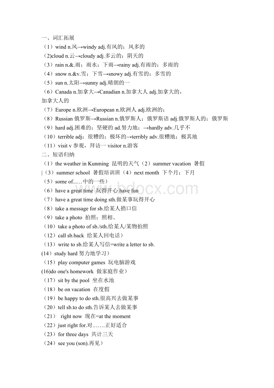 人教版七年级下册英语7单元知识点总结及练习题Word格式文档下载.doc