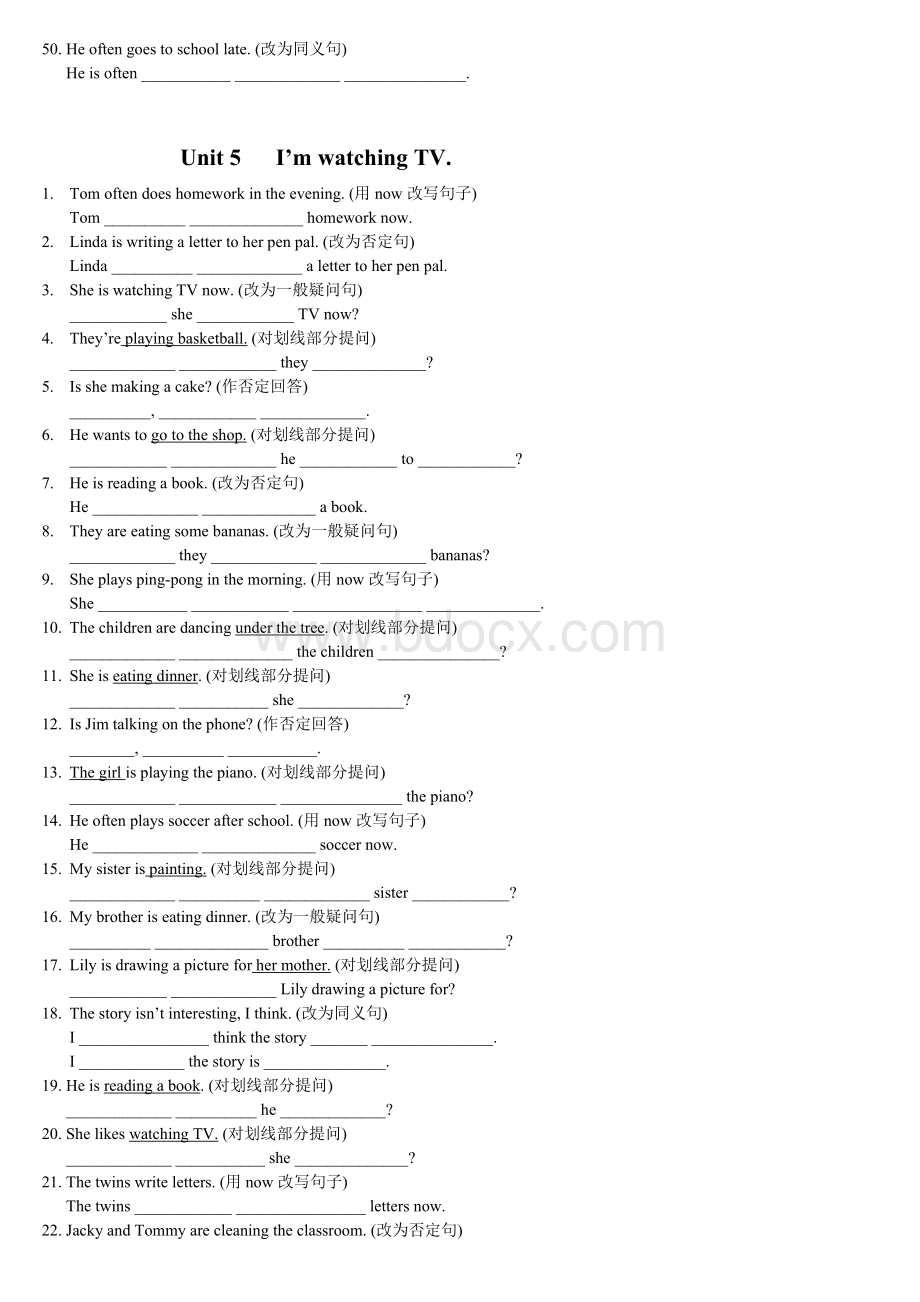 新目标英语七年级(下)期中复习句型转换测试题(U4-U6)Word文档下载推荐.doc_第3页