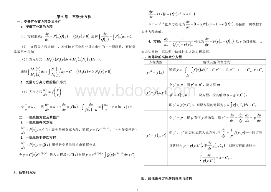 高等数学第七章微分方程试题及答案文档格式.doc