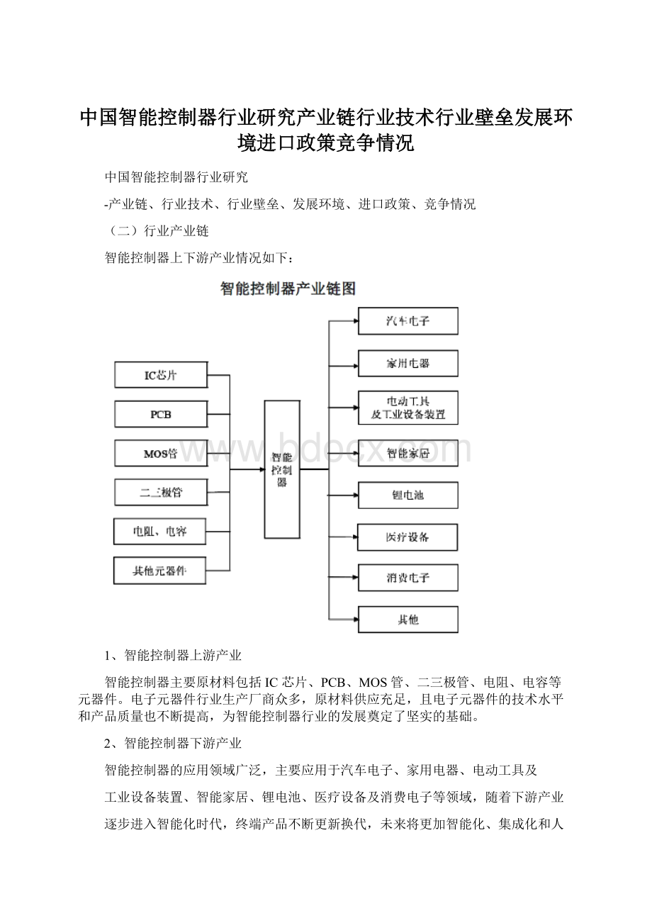 中国智能控制器行业研究产业链行业技术行业壁垒发展环境进口政策竞争情况Word文件下载.docx_第1页