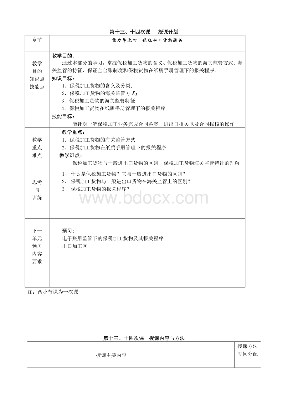 《进出口报关实务》电子教案13、14保税加工货物报关Word文件下载.doc