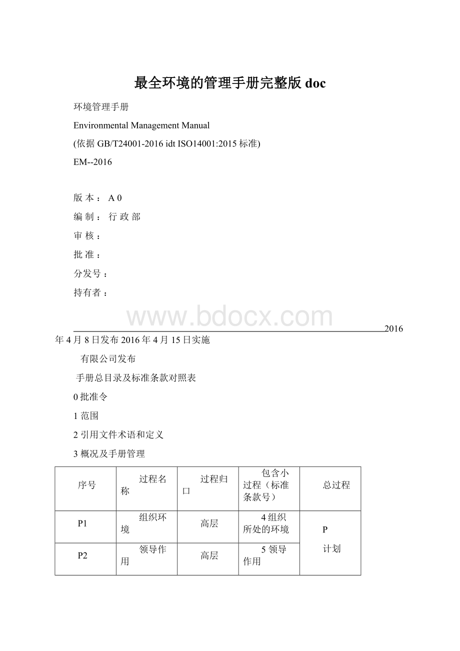 最全环境的管理手册完整版docWord下载.docx_第1页