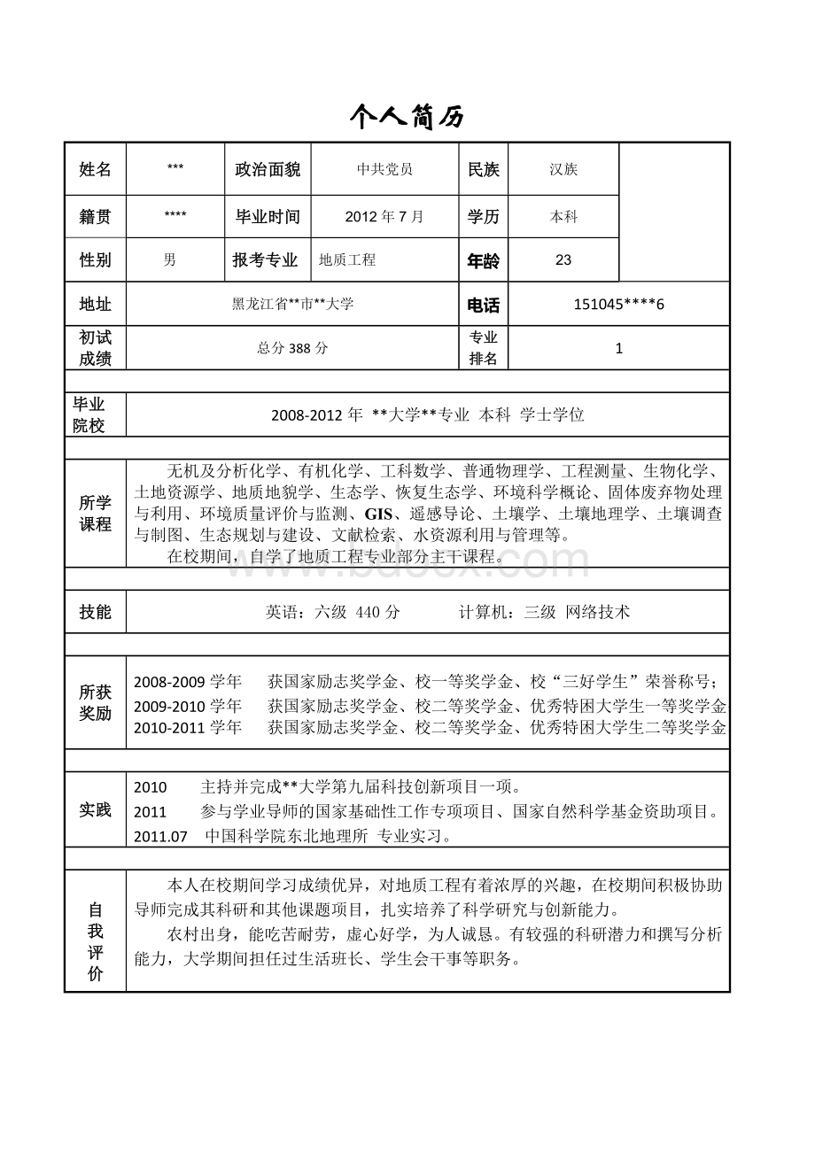 考研联系导师-个人简历及陈述.doc