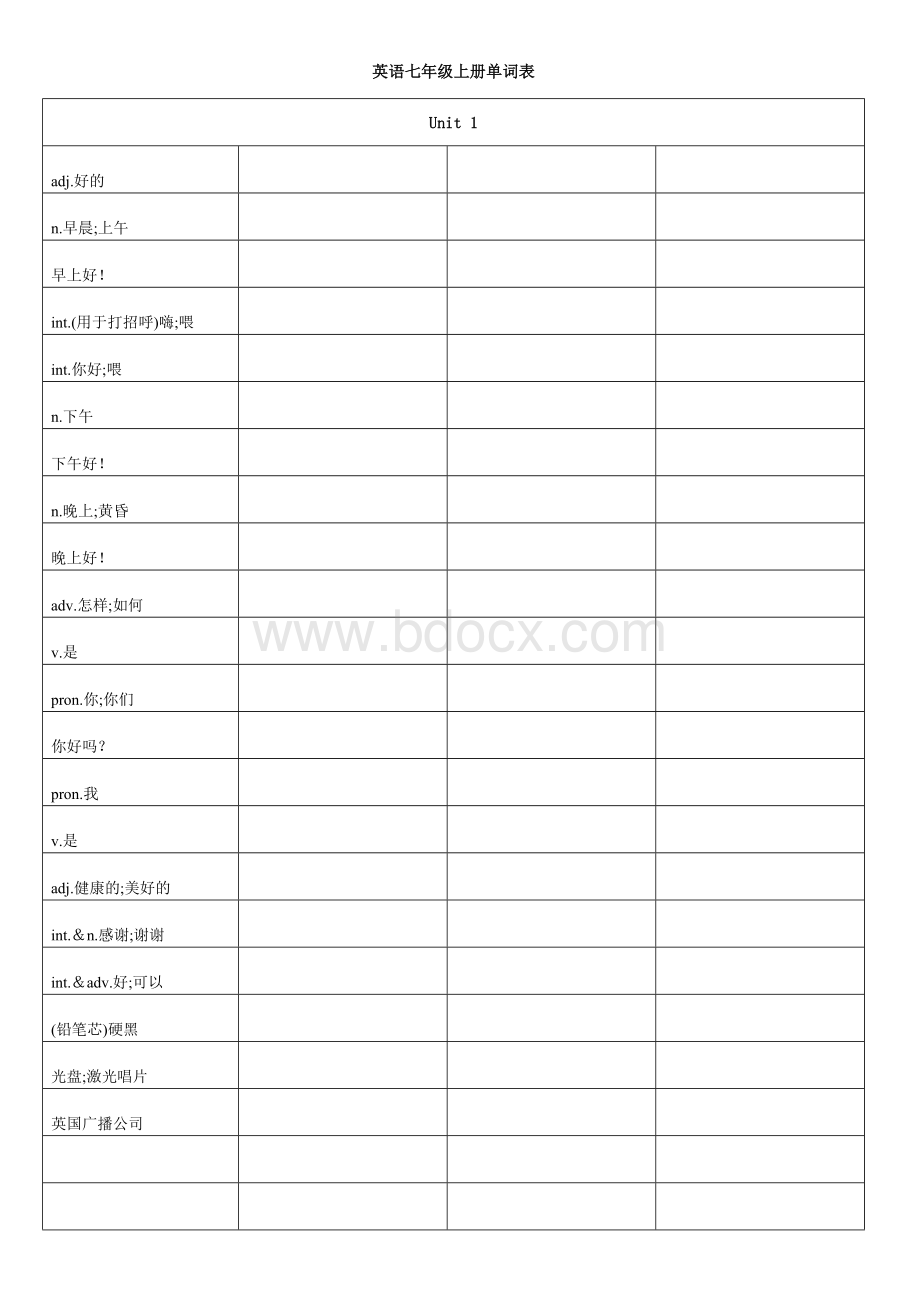 初中七上单词默写列表.doc_第1页