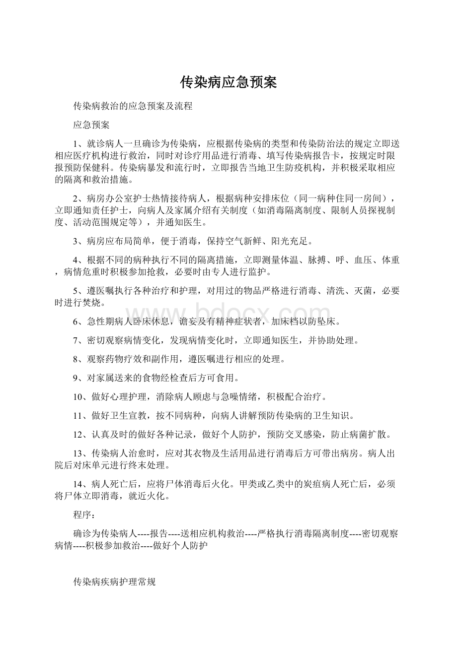 传染病应急预案Word格式.docx