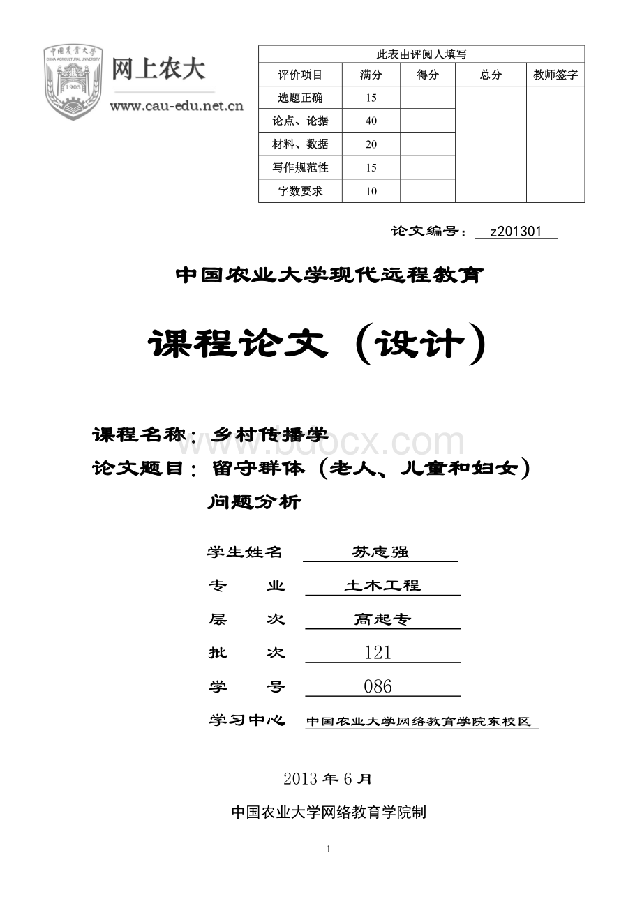 留守群体(老人、儿童和妇女)问题分析.doc_第1页