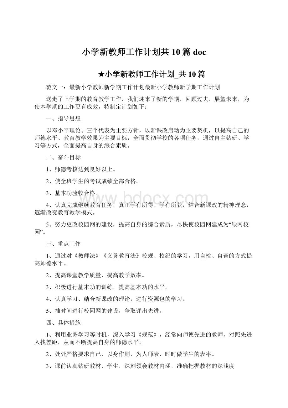 小学新教师工作计划共10篇 doc.docx_第1页