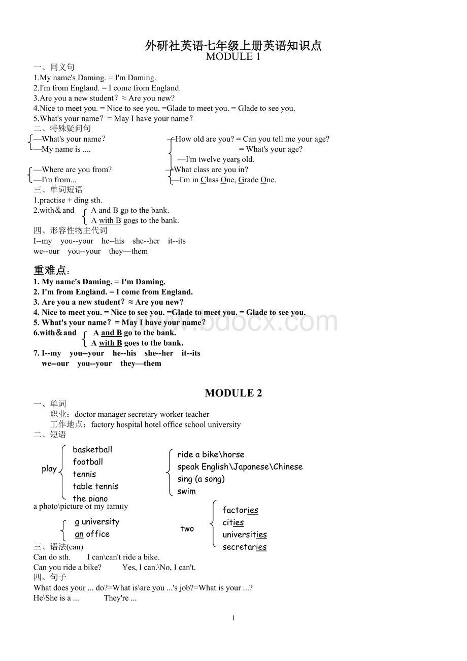 外研版初中英语知识点汇总Word格式.doc_第1页