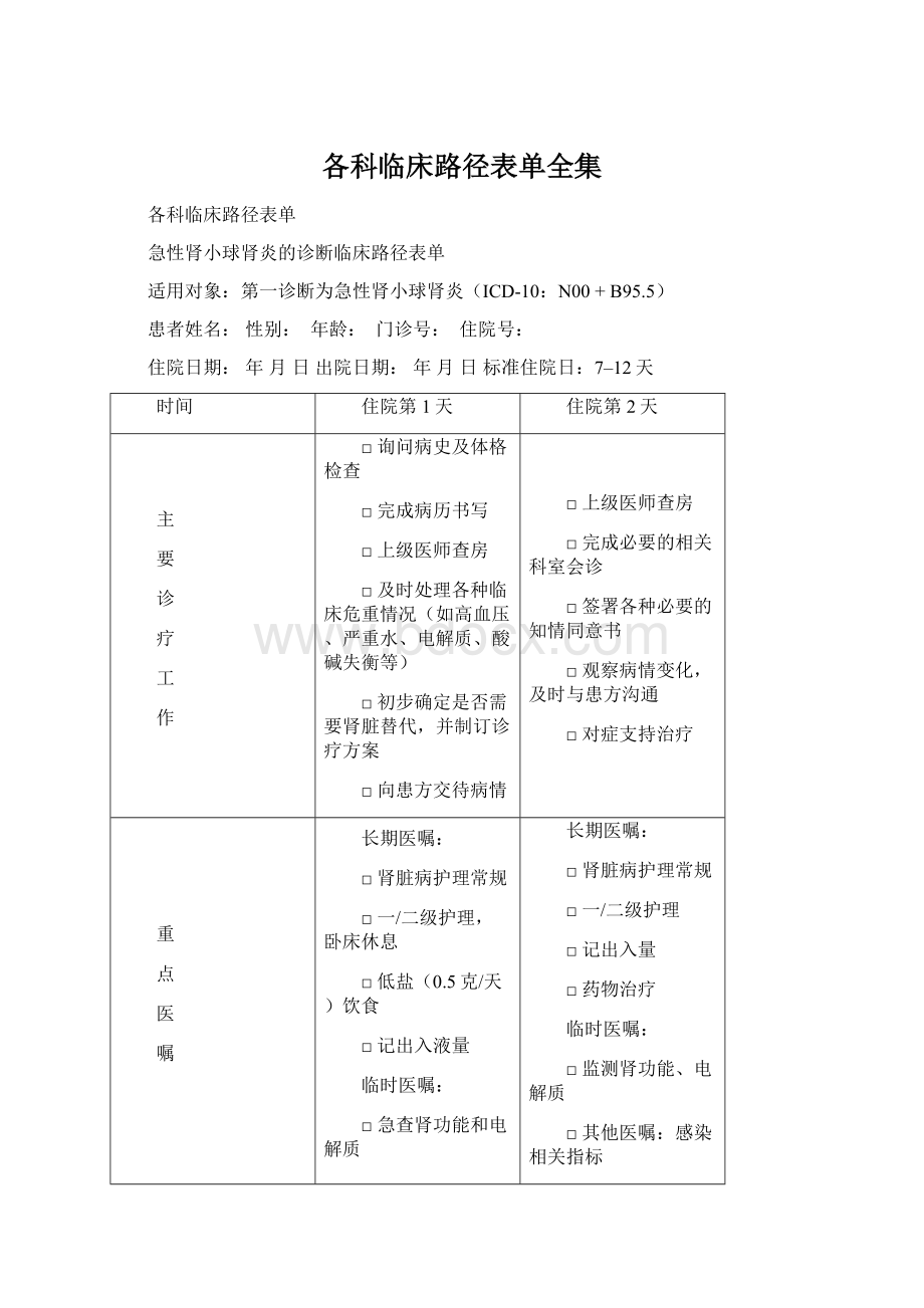 各科临床路径表单全集.docx