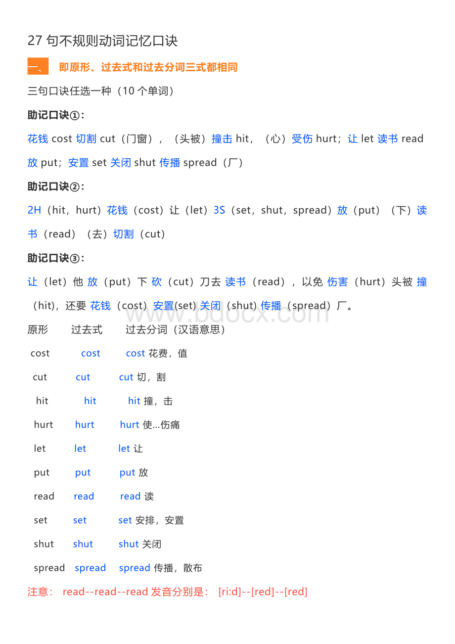 27句不规则动词记忆口诀.docx_第1页